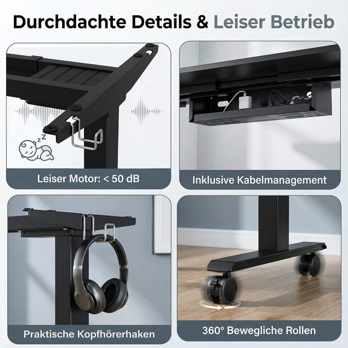 Електричний стіл Homall з регулюванням висоти, 2 мотори, підйом до 100 кг, телескопічний, пам'ять, захист від зіткнень (чорний)