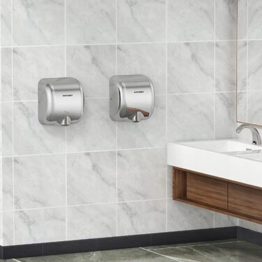 Anydry 2800 Klassisch: Електричний сушар для рук AnyDry, автоматичний, швидка сушка (8-12 сек), настінний монтаж, полірування, нержавіюча сталь, 1400-1650W, глянцевий