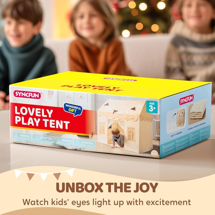 Дитячий намет SYNCFUN з килимком та світлом для гри в приміщенні. Ігровий будиночок для дівчаток 3-13 років (Бежевий).
