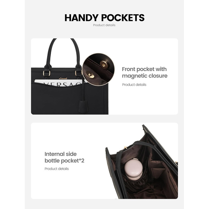 Сумка для ноутбука LOVEVOOK 15.6 дюймів, жіноча, велика, з натуральної шкіри, shopper, tote bag, для роботи, навчання, універсальна, чорна