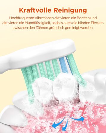 Електрична зубна щітка звукового типу для дорослих та дітей Rosenrot, 5 режимів, 3 інтенсивності, таймер, 8 насадок, етитуй