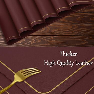 Підставки під тарілки Leder Platzsets, бордові, 6 шт., миючі, водонепроникні, для дому, кухні, на вулицю