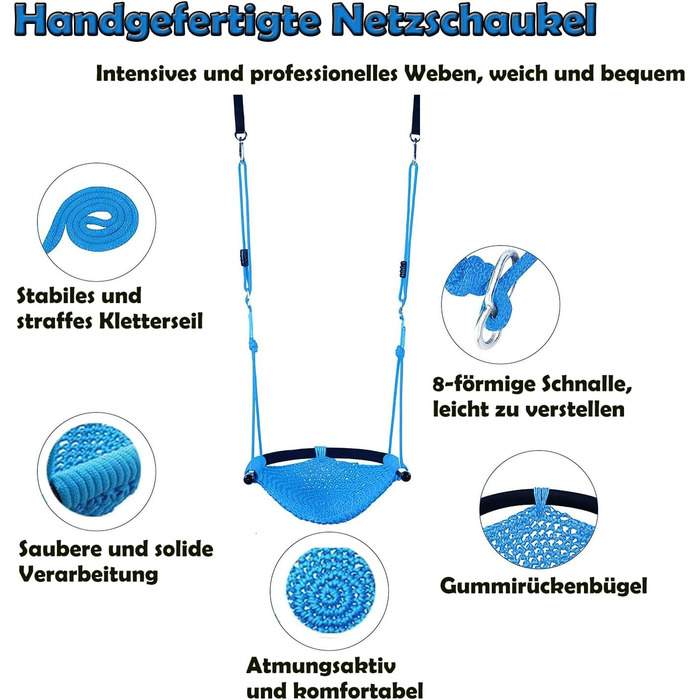 Дитяча гойдалка - гойдалка для дому та вулиці, підвісна гойдалка для дітей, блакитна