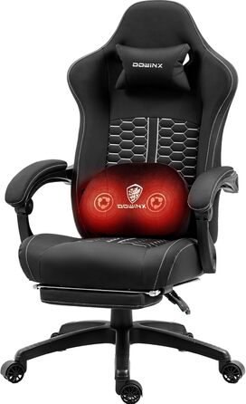 Ігровий крісло Dowinx з підігрівом, масажем попереку, кишеньковим пружинним сидінням та підставкою для ніг. PC-крісло для дорослих, чорного кольору