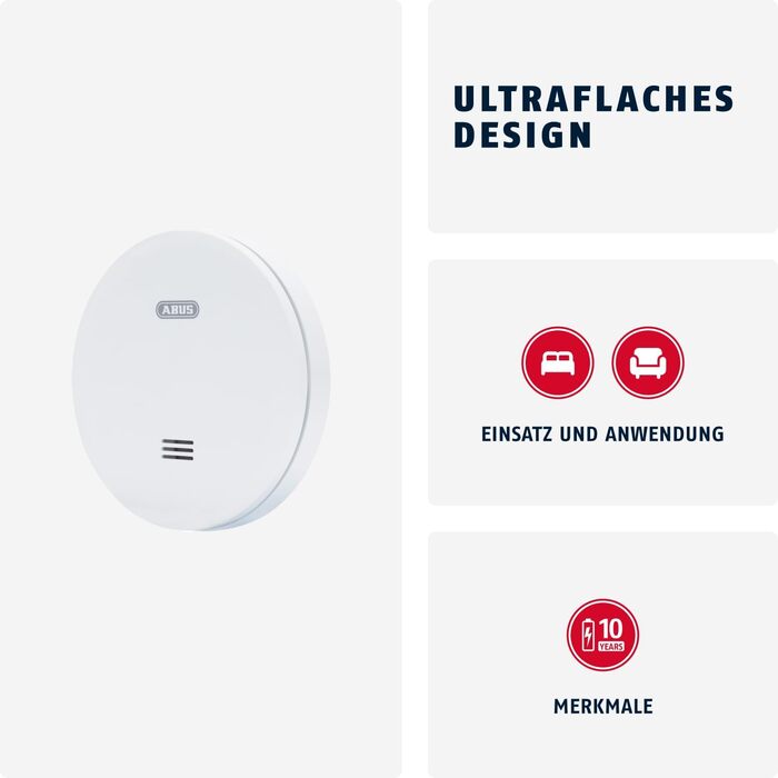 Датчик диму ABUS RWM160 з батареєю на 10 років, сертифікований Q-Label та DIN EN 14604, приглушене світло вночі, білий (упаковка 5 шт.)
