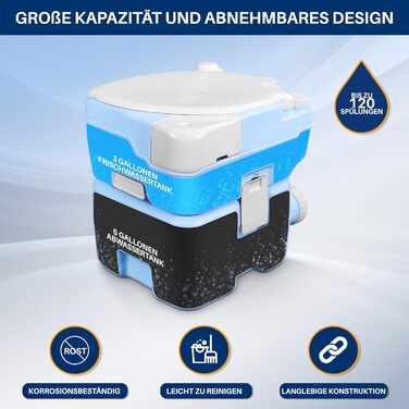 Туалет для кемпінгу SereneLife - портативний хімічний туалет з баками 20L та 12L - мобільний унітаз для кемпінгу, подорожей, дітей та дорослих - до 120 змивань - легкий (5,2 кг) та компактний