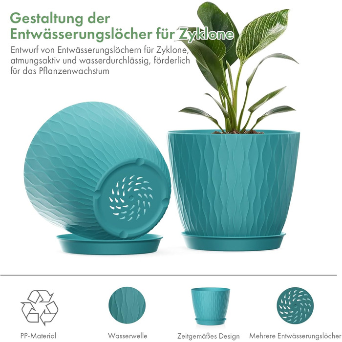 Набір горщиків для квітів з системою поливу (5 шт.), 17.8 см, з підставкою, для дому та балкону (темно-зелений)