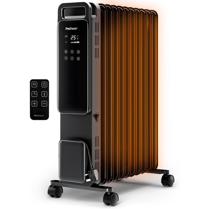 Електричний масляний радіатор Pro Breeze OmniWarm 2500W з 11 секціями, чорний - енергозберігаюча теплова панель з термостатом, таймером та захистом від перегріву