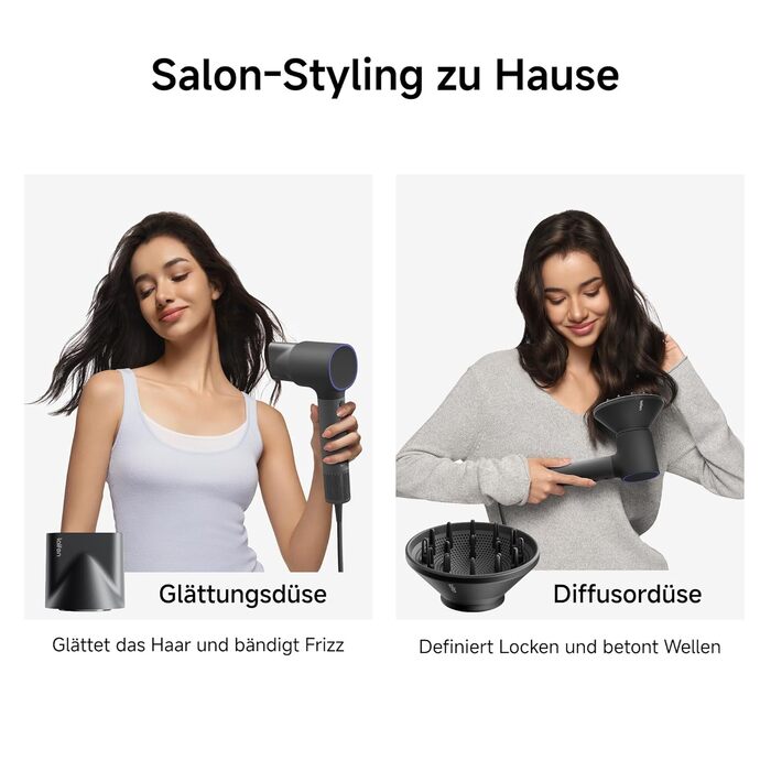 Високошвидкісний фен для волосся Laifen Neo з безщітоковим мотором 110 000 об/хв, 200 млн негативних іонів та 2 магнітними насадками, чорний