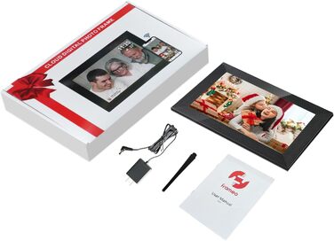 Frameo Цифровий фоторамка 10.1 дюйма з Wi-Fi, HD сенсорний екран, 16GB пам'ять, автоматичне обертання, віддалене завантаження фото та відео, настінний монтаж (чорний)