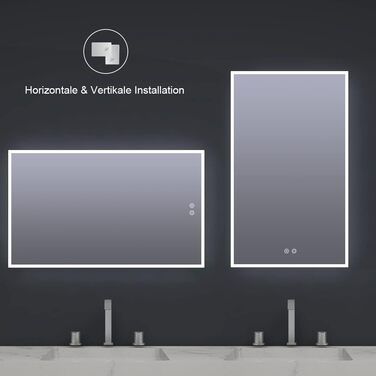 LED дзеркало для ванної кімнати Byecold з підсвічуванням, антизапар, 60x80 см, Wi-Fi, годинник, дата, сенсорне керування