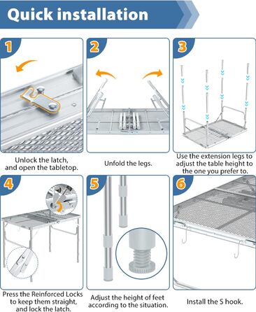 Розкладний стіл для кемпінгу, алюмінієвий кемпінговий стіл 90x60 см Максимальне навантаження 31,8 кг, Кемпінговий стіл регулюється по висоті (40 см, 60 см і 70 см) для пікніка Гриль Приготування їжі Сад Піші прогулянки (срібло)