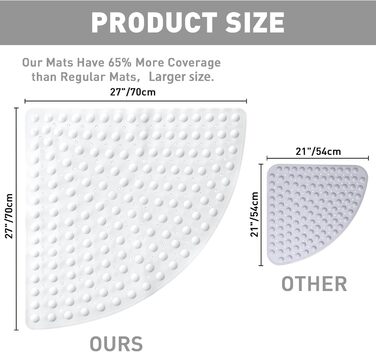 Килимок для душу кутовий нековзний 70х70 см, трикутний з присосками, ПВХ протиковзкий килимок зі зливними отворами, білий