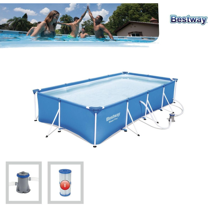 Набір каркасних басейнів Bestway Steel Pro, прямокутний, синій, 400 x 211 x 81 см Набір для басейну 400 x 211 x 81 см