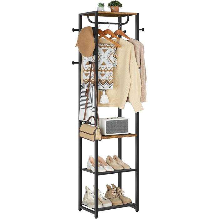 HOOBRO Взуттєва шафа з полицями для одягу та взуття, білий та дерев'яний колір, модель EWN04YM01