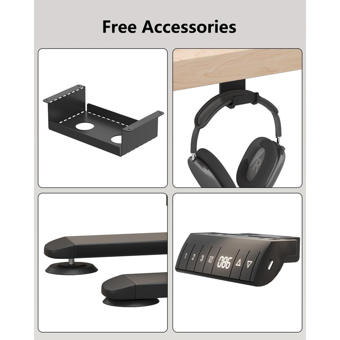 Регульований стіл Flamaker: електричний, з пам'яттю, для офісу та дому, 140 x 70 см, коричневий (бежево-чорний)