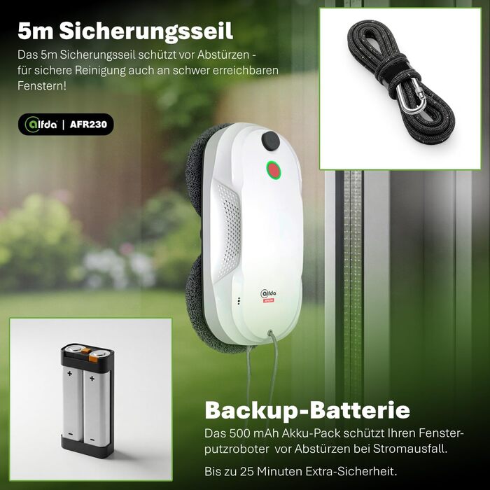 Робот для миття вікон AFR230 з подвійним розпиленням, інтелектуальною навігацією та пультом дистанційного керування, для внутрішніх та зовнішніх вікон, об'єм бака 60 мл, сумка для зберігання, 8 ганчірок
