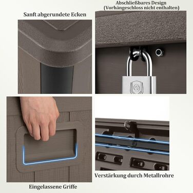 Ящик садовий COSTWAY 378 л, водонепроникний, з кришкою на замок, для подушок та інструментів, коричневий