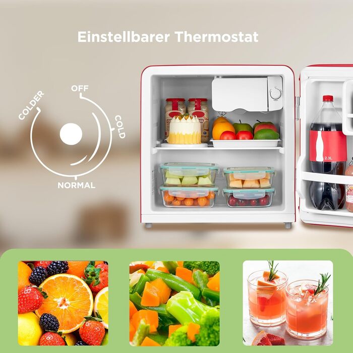 Міні-холодильник Comfee RCD50RE2EURT(E) ретро, 47 л, тихий, регульований, для дому/офісу/готелю, червоний E