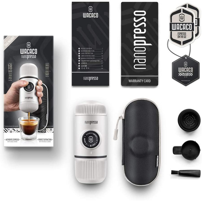WACACO Nanopresso: портативна кавомашина еспресо, з чохлом S, чорний (80 мл)