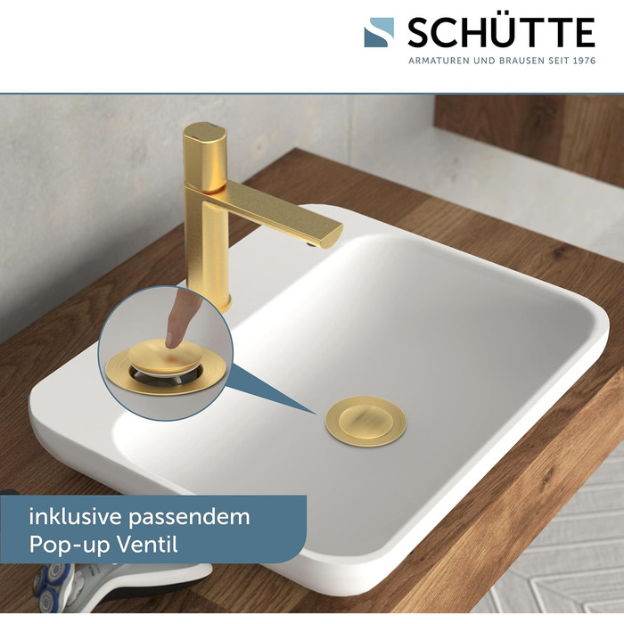 Змішувач для ванної кімнати Schütte Boston, однорідний змішувач для умивальника з горішнім підключенням, золото, для ванної кімнати