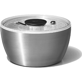 Салатниця-швидкообертач OXO SteeL з нержавіючої сталі з кришкою – для миття та сушіння салату. Нержавіюча сталь, велика