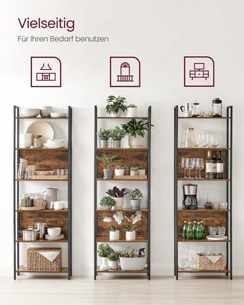 Стелаж VASAGLE з 5 відкритими полицями, для кухні, офісу, вітальні, промисловий дизайн, 24 x 128 x 154,1 см, колір vintagebraun-tintenschwarz