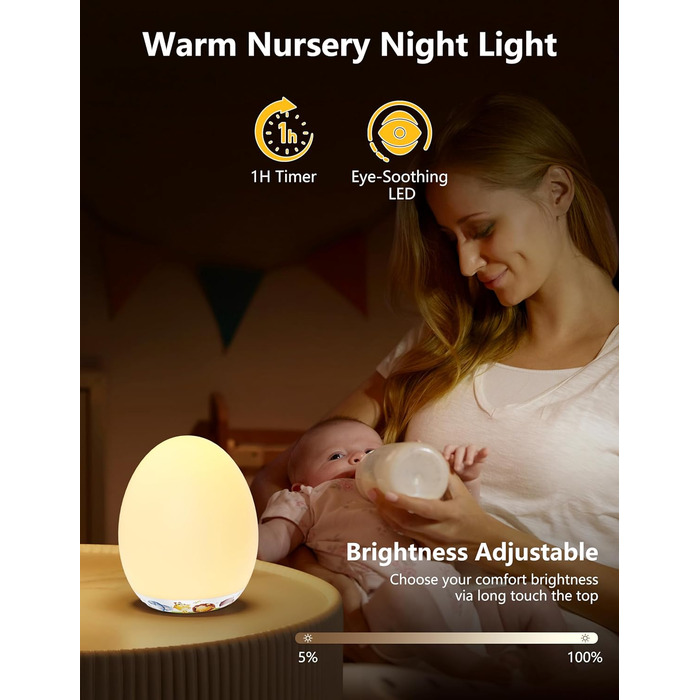 Нічник-ліхтарик MediAcous для дітей та малюків з 8 кольорами, регулюванням яскравості, таймером 1 година та сенсорним керуванням. Декоративний нічник з мисливцями для дитячої кімнати (білий)