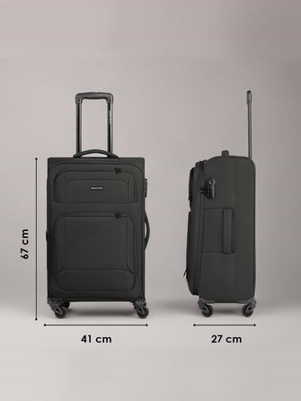 Набір валізак Smartbox 3-в-1 для жінок та чоловіків | Легкі та міцні валізи-ролики, якісний softcase, 4 колеса та кодовий замок | Розширювані валізи (Edition 04) (Чорний, валіза M (67 см) з можливістю розширення)