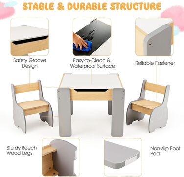 Дитячий стіл і стільці LIFEZEAL: комплект з місцем для зберігання, сірий
