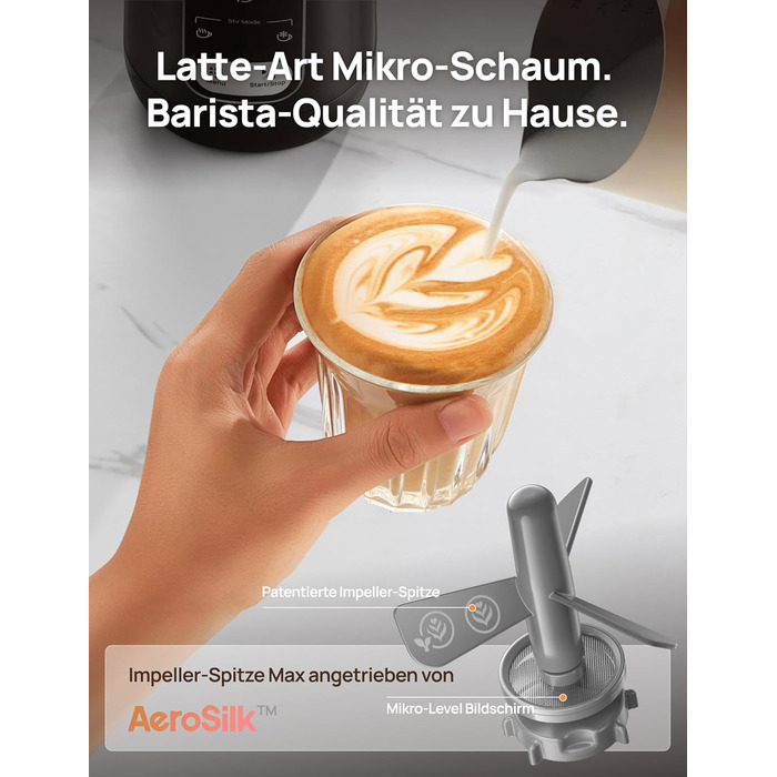 Електричний спінювач молока Dreo 8-в-1 для лате-арту, 270 мл, з підігрівом, LED, чорний