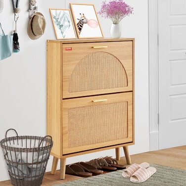 Вузька шафа для взуття VEVOR, полиця для взуття з дерева, 600 x 168 x 877 мм, з 2 відкидними дверцятами та верхньою полицею для зберігання, 36,28 кг, для прихожого, масивне дерево