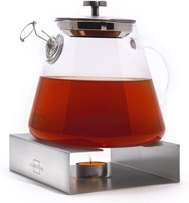 Срібний чайний чайник зі вставкою з ситечка-скляний-1,5 літра-повний аромат чаю через довге ситечко-Чайник також для холодного чаю (чайник об'ємом 1,5 л з ручкою)