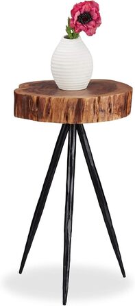 Журнальний столик Relaxdays, шматочок дерева з масиву дерева, металеві ніжки, журнальний столик у сільському стилі, дерево манго, висота 50 см, натуральне