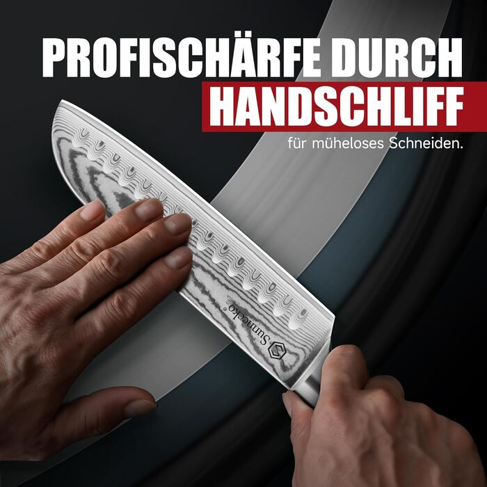 Ніж Sunnecko Дамаск 20см: професійний кухонний ніж з високоякісної сталі Дамаск - гострий ніж для м'яса, стейків, овочів. Ідеальний подарунок для кухаря.