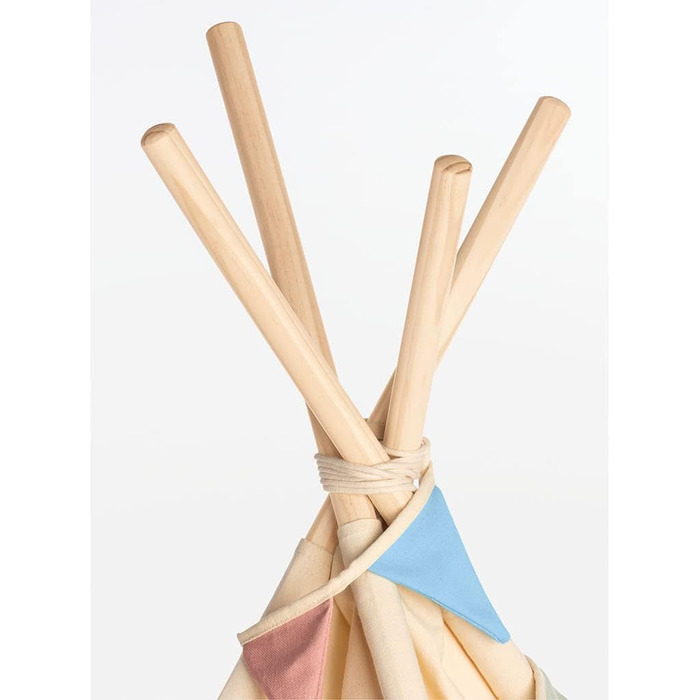 Намет PINOLINO Tipi для дітей – Yuma | Індіанський намет з вікном, килимком та гірляндою, 120x120x155 см, швидка збірка, кремовий/пастельно-блакитний