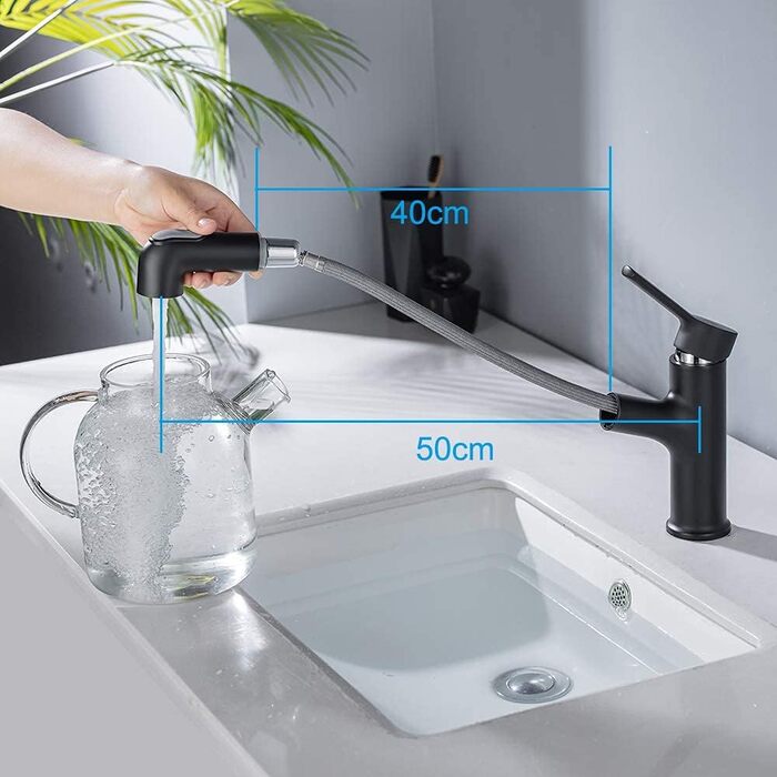 ONECE Змішувач для ванної кімнати з висувною лійкою та душем, чорний (2 режими струменя)