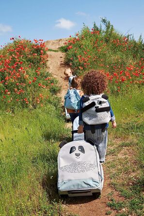 Повсякденний дитячий валізу дорожній візок-візок з телескопічною стійкою і коліщатками для дітей від 3 років, 45 см, 17 л/візок про друзів, (Пау Панда, сіро-коричневий)