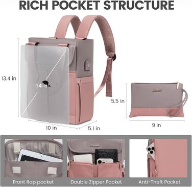 Жіночий рюкзак LOVEVOOK: компактний, водонепроникний, для ноутбука 13.3