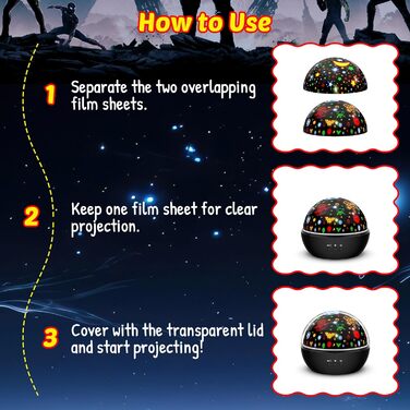 Дитячий нічник-проектор зірок MOKOQI: 2-в-1 проектор місяця, зірок та морських тварин, подарунок для хлопчиків та дівчаток 3-8 років, чорний