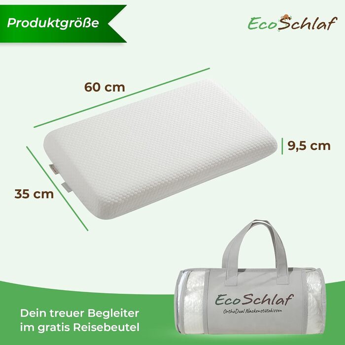 Ортопедична подушка OrthoDual з Dual Memory Foam для підтримки шиї та профілактики болю, 60x35x9,5 см