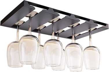 Тримач для келихів SIMVE під шафу, 41.9 см, нержавіюча сталь, для винних келихів, настінний, органайзер, чорний, 4 ряди