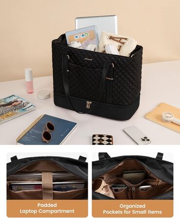 Сумка для ноутбука LOVEVOOK 15.6 дюймів для жінок з відділенням для ланчу, сумка-шопер, ділова сумка, портфель, сумка для навчання, містка, водонепроникна, чорна