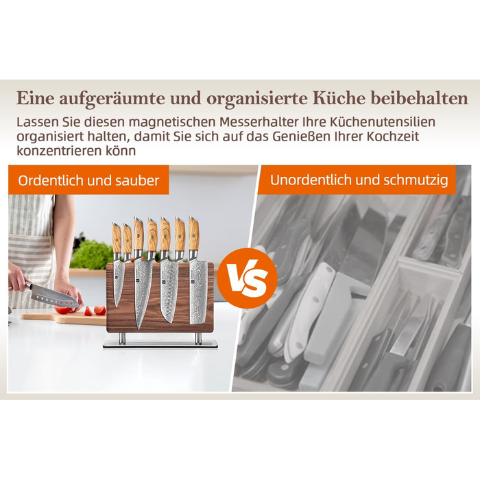 Блок для ножів XINZUO з волоського горіха, магнітний, двосторонній - тримач для ножів без ножів, для кухні, легко миється, з подарунковою коробкою