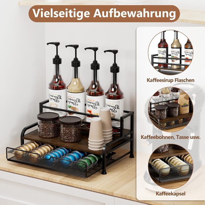 Трирівнева підставка для капсул Nespresso Vertuo з шухлядою, 40 капсул, органайзер для кави на кухню