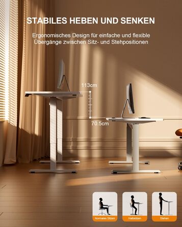 Регульований стіл з USB-зарядкою та розеткою, 100 × 60 см. Електричний стіл, регульований комп'ютерний стіл з 3-функціональною пам'яттю, білий. 100 x 60 см