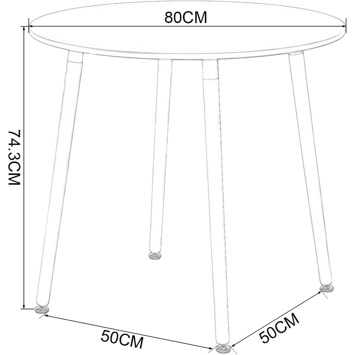 Круглий стіл DORAFAIR: скандинавський кухонний стіл, MDF, білий, 80x80x72 см, 4 ніжки, сірий