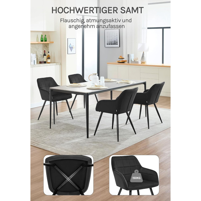 Крісла для їдальні WOLTU - 8 шт., з м'яким сидінням з велюру, металеві ніжки, для кухні, вітальні