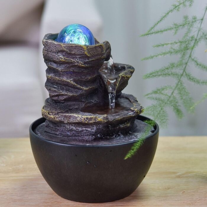 Фонтан для дому Zen'Light Zimmerbrunnen: розслаблення та медитація з LED-підсвіткою. Ідеально для вітальні, спальні, офісу. Компактний фонтан з закритим циклом, висота 18 см (Guru).