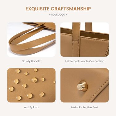 Сумка жіноча LOVEVOOK з натуральної шкіри, велика містка, на плече, тоут, для роботи та повсякденного використання, коричнева